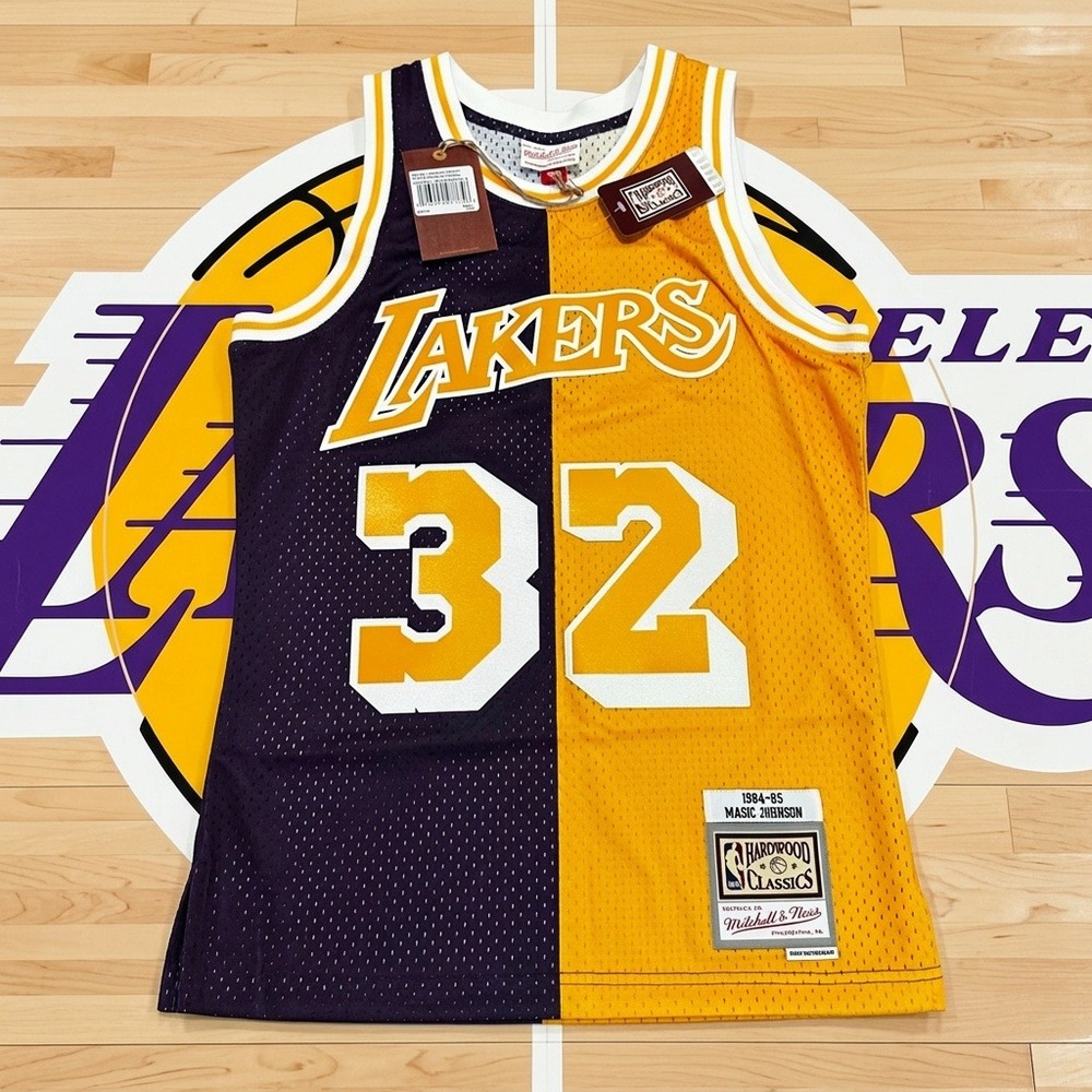 Mitchell & Ness Magic Johnson 32 LA Lakers Split Swingman Jersey Size Small NWT